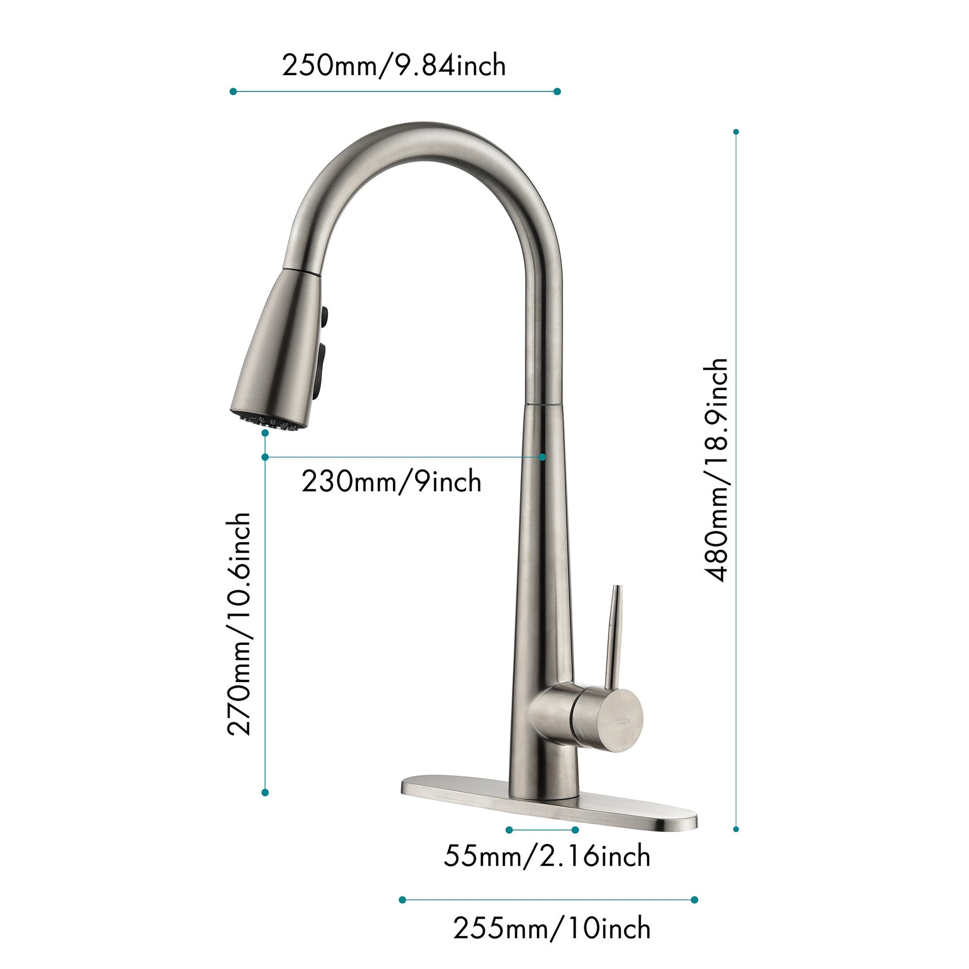 High Curvature Single Handle Kitchen Sink Faucet With Deck Modern- Stainless Steel Ohberri