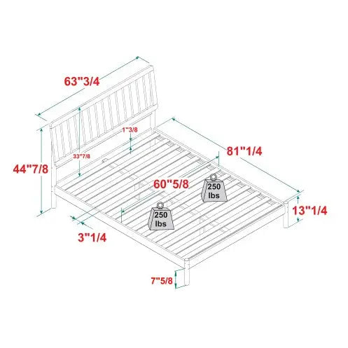 Mid-Century Modern Solid Wood Queen Spindle Bed Black My Store