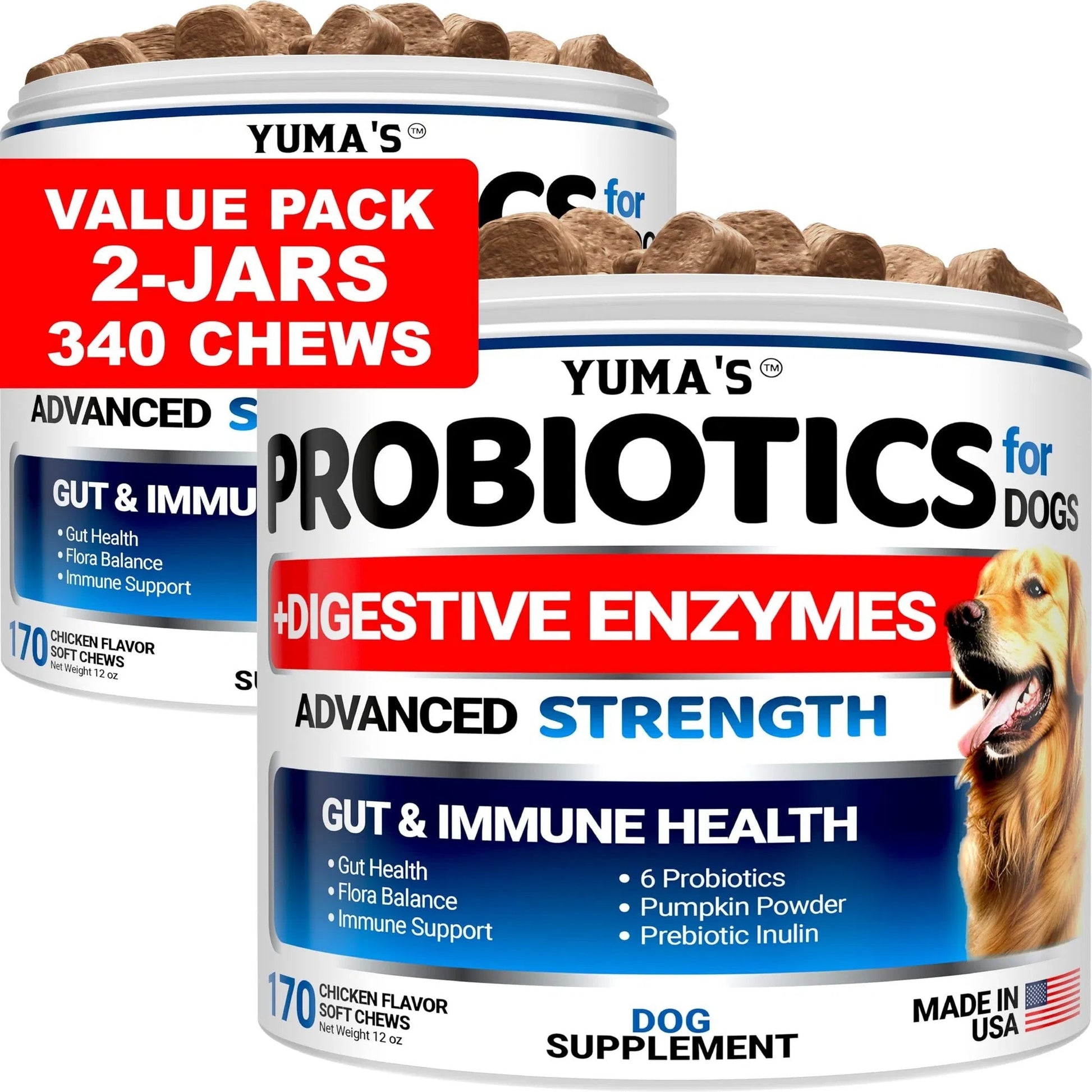 2 Pack Probiotics For Dogs And Digestive Enzymes Upset Stomach Gas Relief -340 Chews My Store