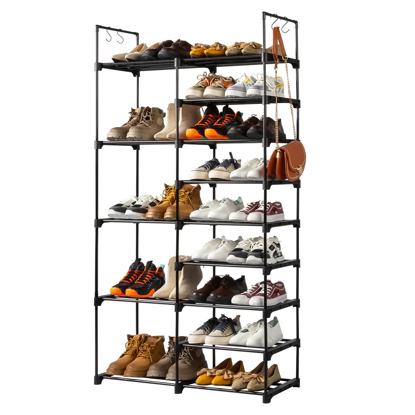 FCH Double Row 9-Layer Shoe Rack With Handles, 85.7x29.8x158cm Black Inkedjoy