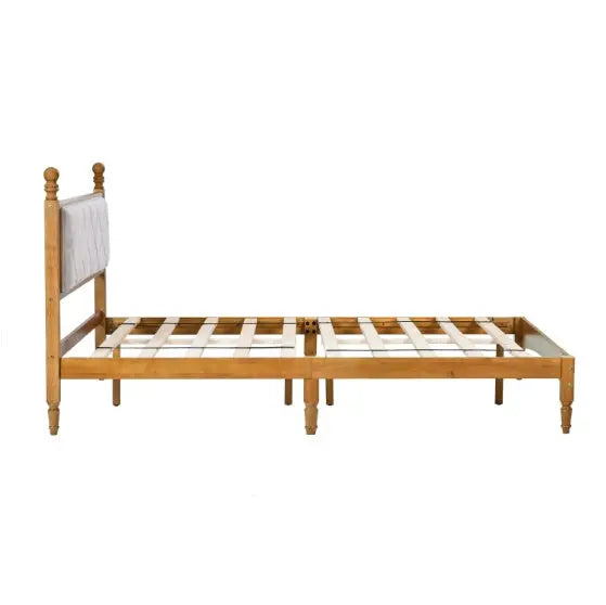 Queen Wood Bed Frame With Upholstered Headboard Wooden Bed My Store