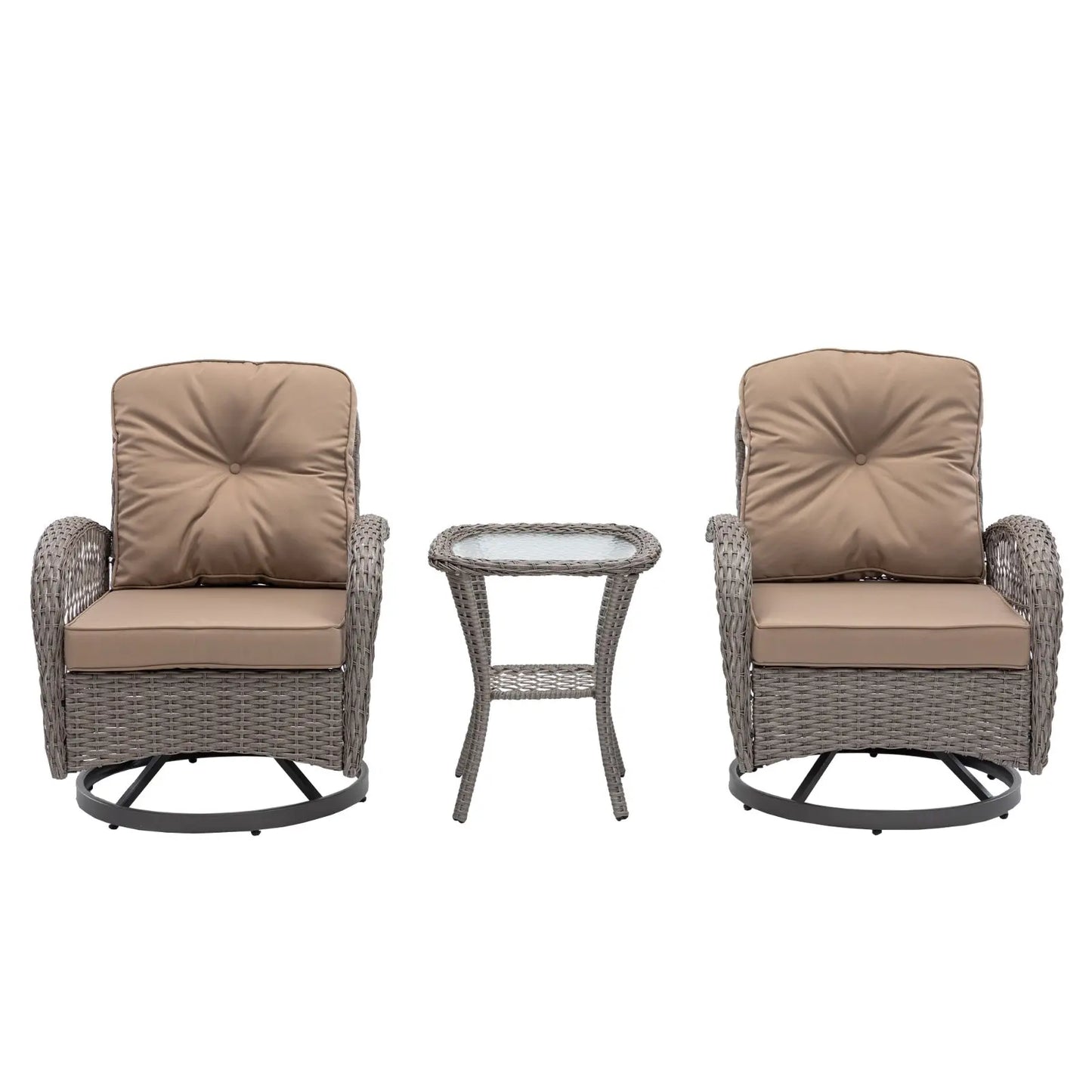 3pc Outdoor Swivel Rocker Chairs, 360 Rocking Patio Set With Thick Cushions My Store
