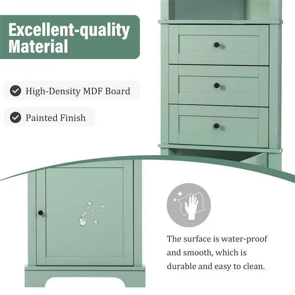 Green Triangular High Cabinet With 3 Drawers And Adjustable Shelves My Store