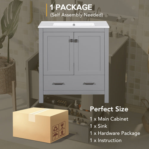 Vanity With Single Sink, Combo Cabinet Undermount With 2 Doors And A Drawer- Gray My Store