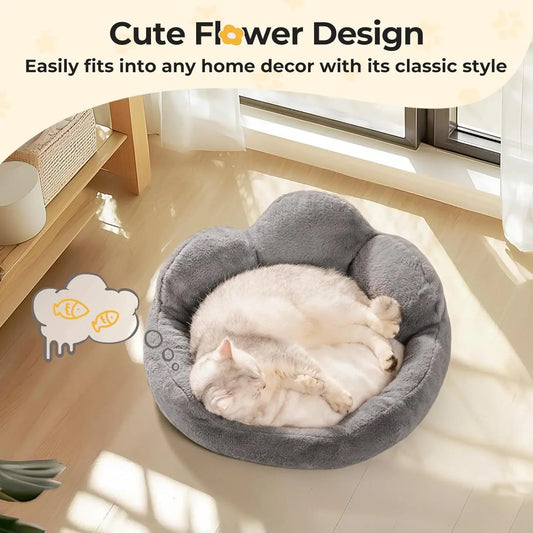 MEWOOFUN Cat Bed And Small Dog Bed, Fluffy Dog Bed Washable Cat Couch Bed, Cute Cat Bed For Indoor Cats, Flower Cat Sofa Bed With Non Slip Bottom, Pet Bed For Puppy And Kitten Grey, 23 My Store