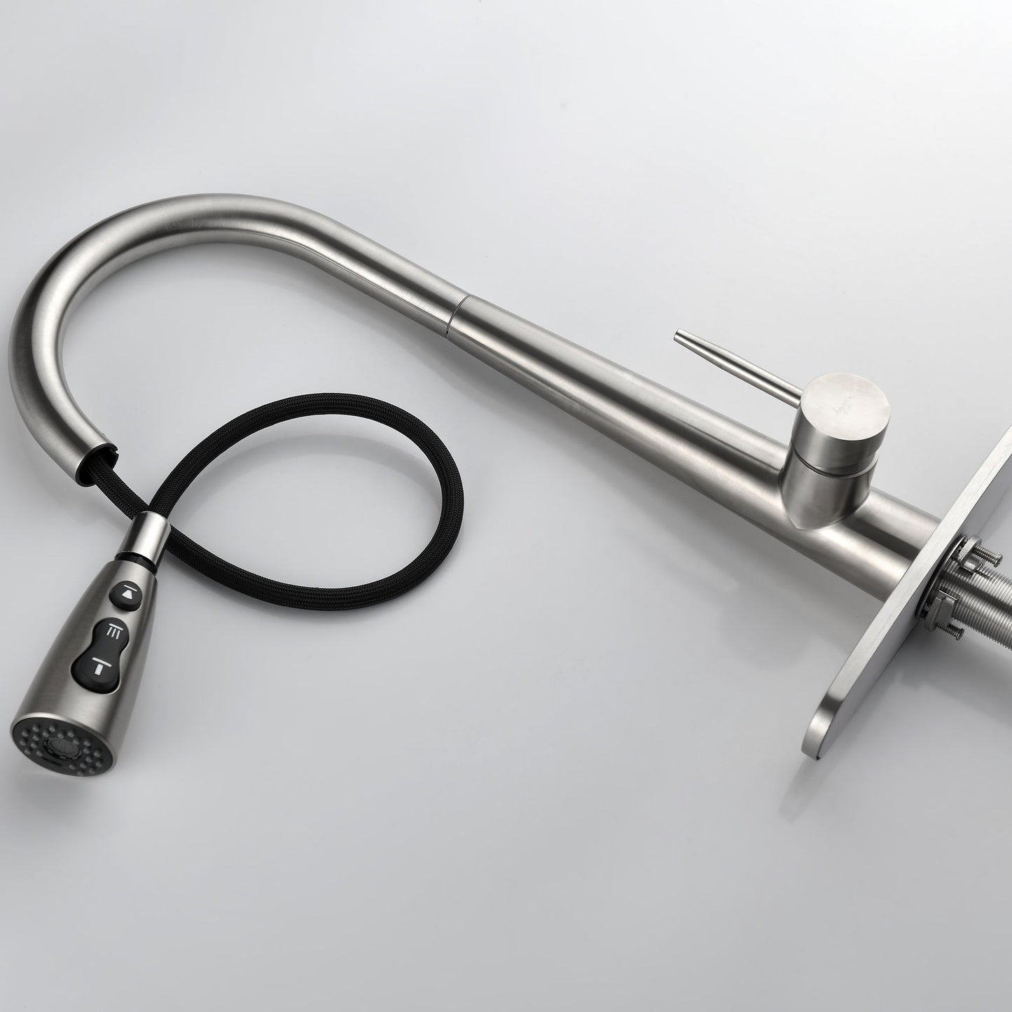 High Curvature Single Handle Kitchen Sink Faucet With Deck Modern- Stainless Steel Ohberri