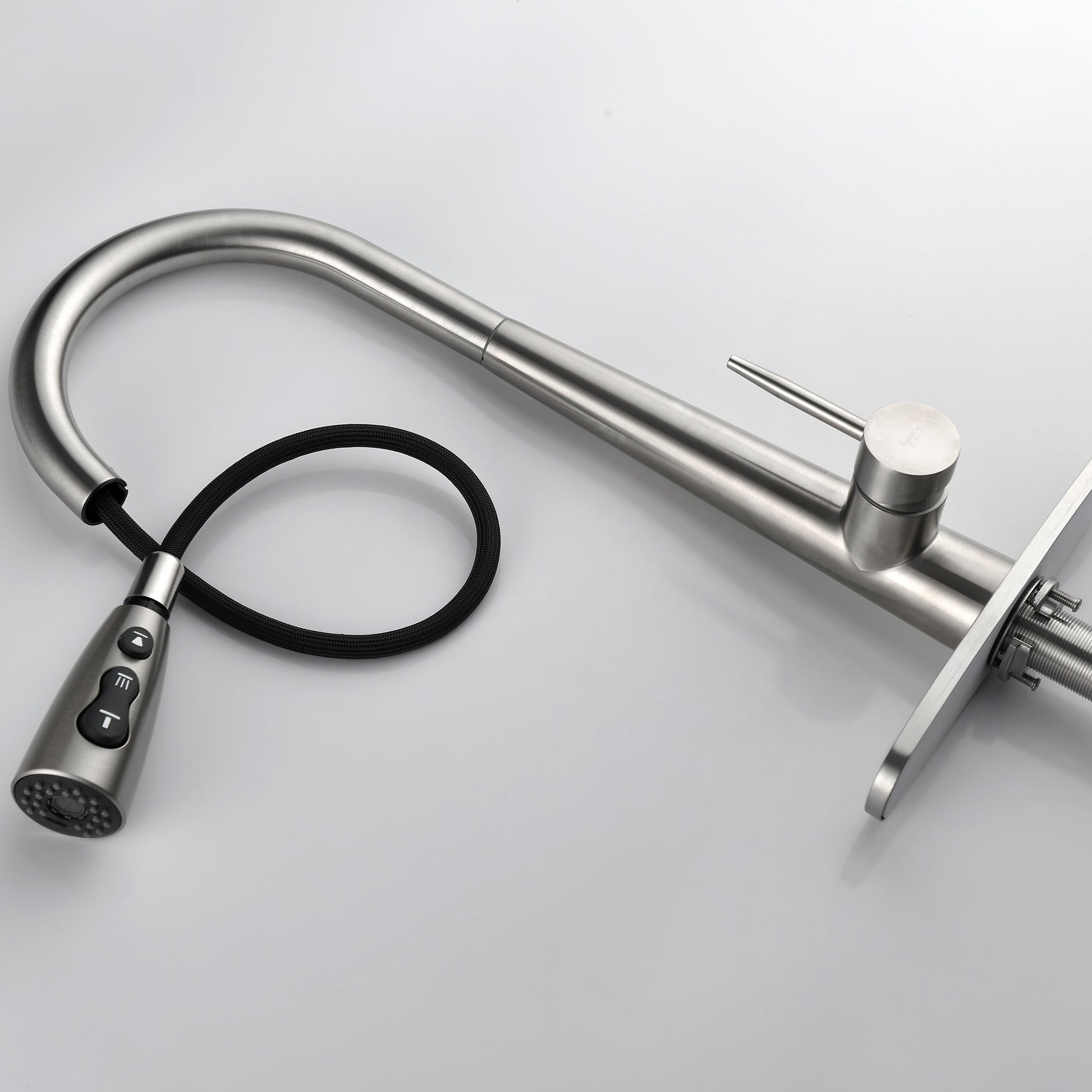 High Curvature Single Handle Kitchen Sink Faucet With Deck Modern- Stainless Steel Ohberri