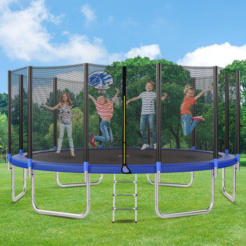 16FT Trampoline For Kids With Safety Enclosure Net, Basketball Hoop And Ladder My Store