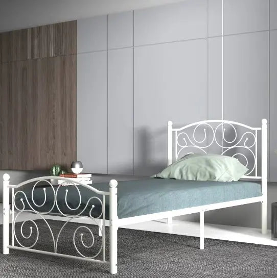 Twin Size Unique Flower Sturdy System Metal Bed Frame With Headboard And Footboard My Store