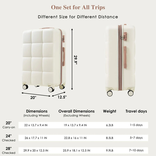 4-piece Suitcase Set With USB Port, Beige Inkedjoy