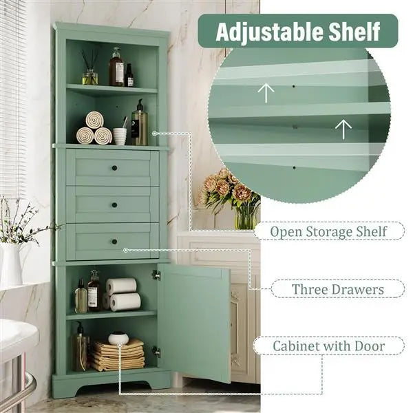 Green Triangular High Cabinet With 3 Drawers And Adjustable Shelves My Store