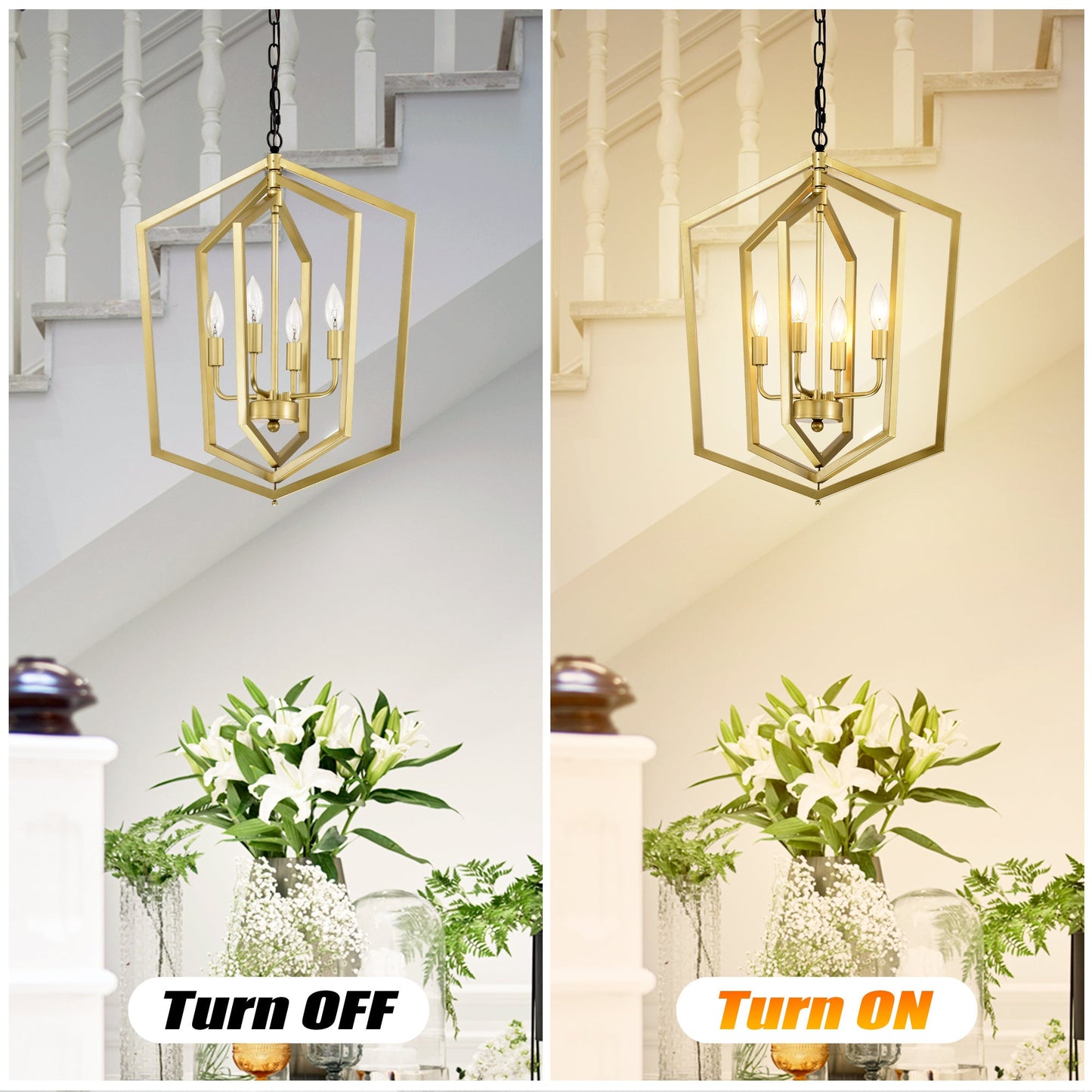 4-Light Farmhouse Kitchen Chandeliers, Vintage Cage Light Fixture -GOLD MATTE BLACK Inkedjoy