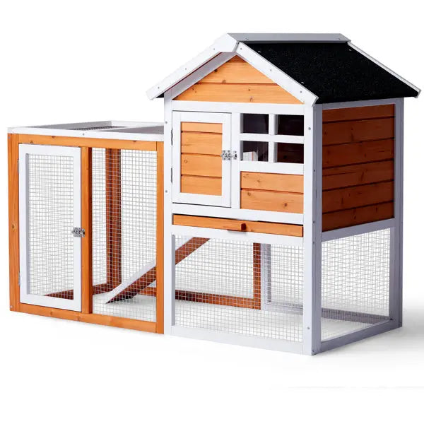 House Type With Running Ladder, Orange-red, Wooden Chicken Rabbit Cage My Store