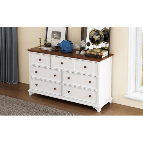 Wooden Captain Seven-Drawer Dresser- White Walnut My Store