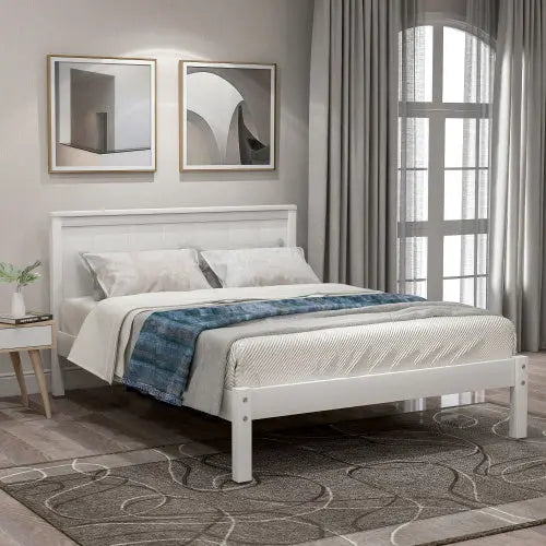 Platform Bed Frame With Headboard, Wood Slat Support, No Box Spring Needed,Twin, White My Store