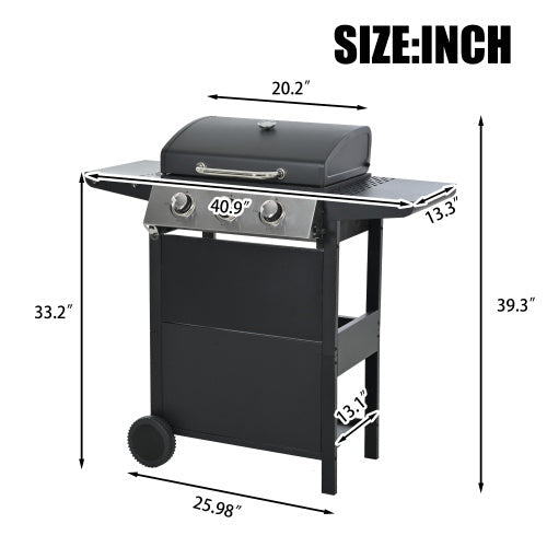 Propane Gas Grill 3 Burner Barbecue Grill, Stainless Steel With Two Shelves, Lid, Wheels And Bottle Opener Inkedjoy