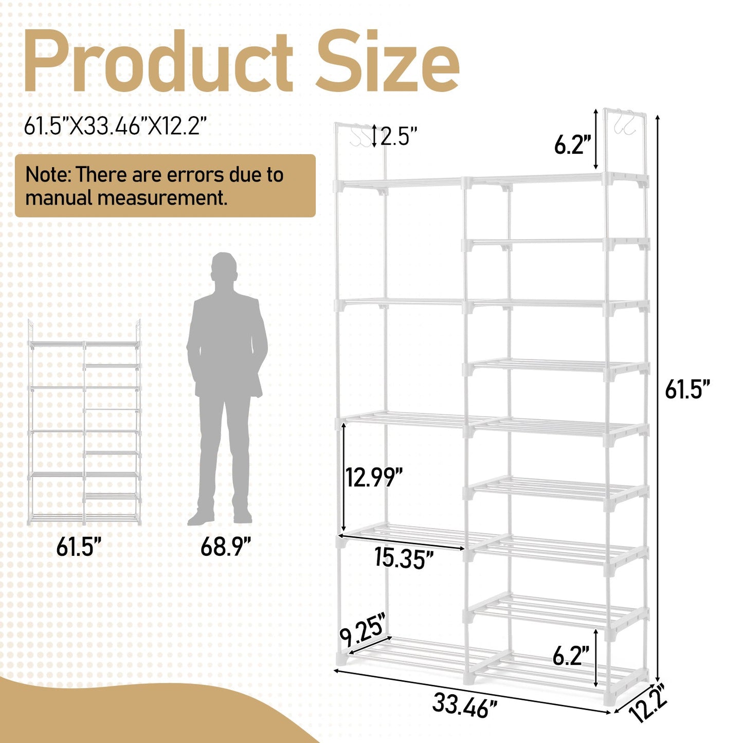 Double Row 9-Layer Shoe Rack With Handles White Inkedjoy