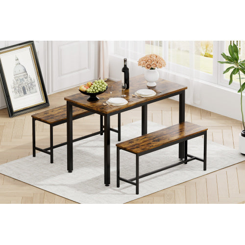 Dining Table Set, Bar With 2 Dining Table Benches Inkedjoy