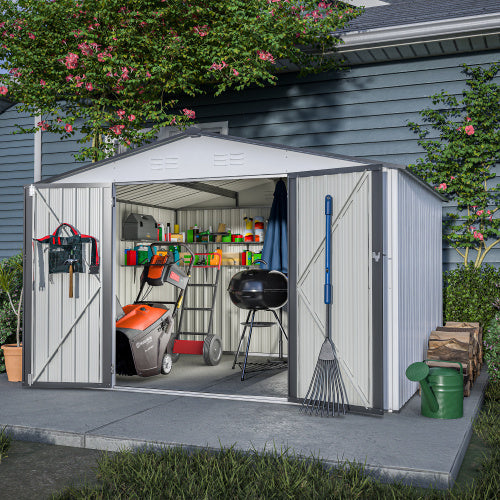 10X8 FT Outdoor Storage Shed- Grey Inkedjoy