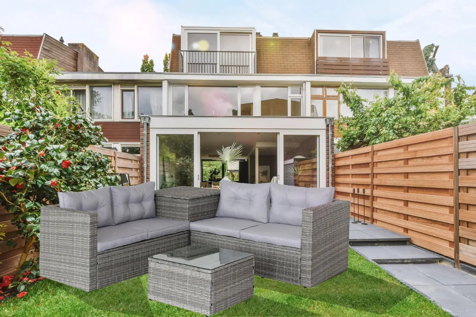 4Pc Patio Sectional Wicker Rattan Sofa Set W  Storage Box Grey My Store