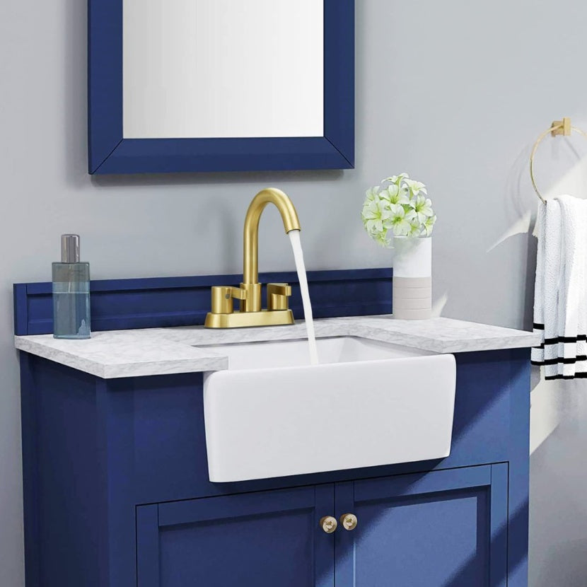 Brushed Gold Bathroom Faucet 4 Inch 2 Handle, Swivel Spout With Brass Drain My Store