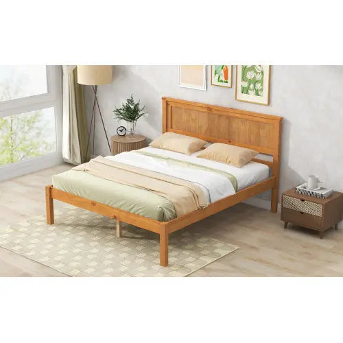 Platform Bed Frame With Headboard, Wood Slat Support, No Box Spring Needed, Full, Oak My Store