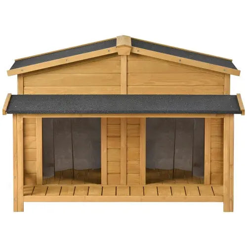 Large Wooden Dog House Outdoor Hut Style With Porch, 2 Doors My Store