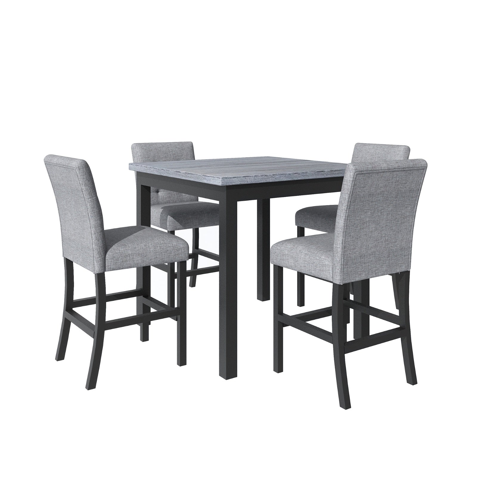 5-Piece Counter Height Dining Set, Wood Table  Chairs Stools W Footrest Inkedjoy