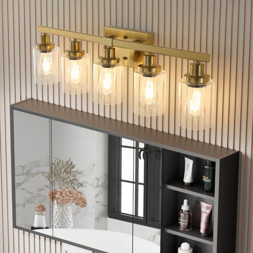 Gold 5 Light Vanity Light With Clear Glass Shade, Modern Iron Bathroom Wall Fixture My Store