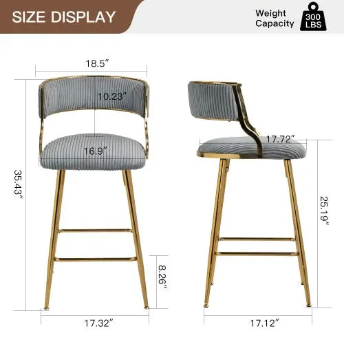 SET OF 2,26 Counter Height Bar Stools Corduroy Kitchen Island Counter Bar Stool With Back,golden Chromed Base And Footrest My Store