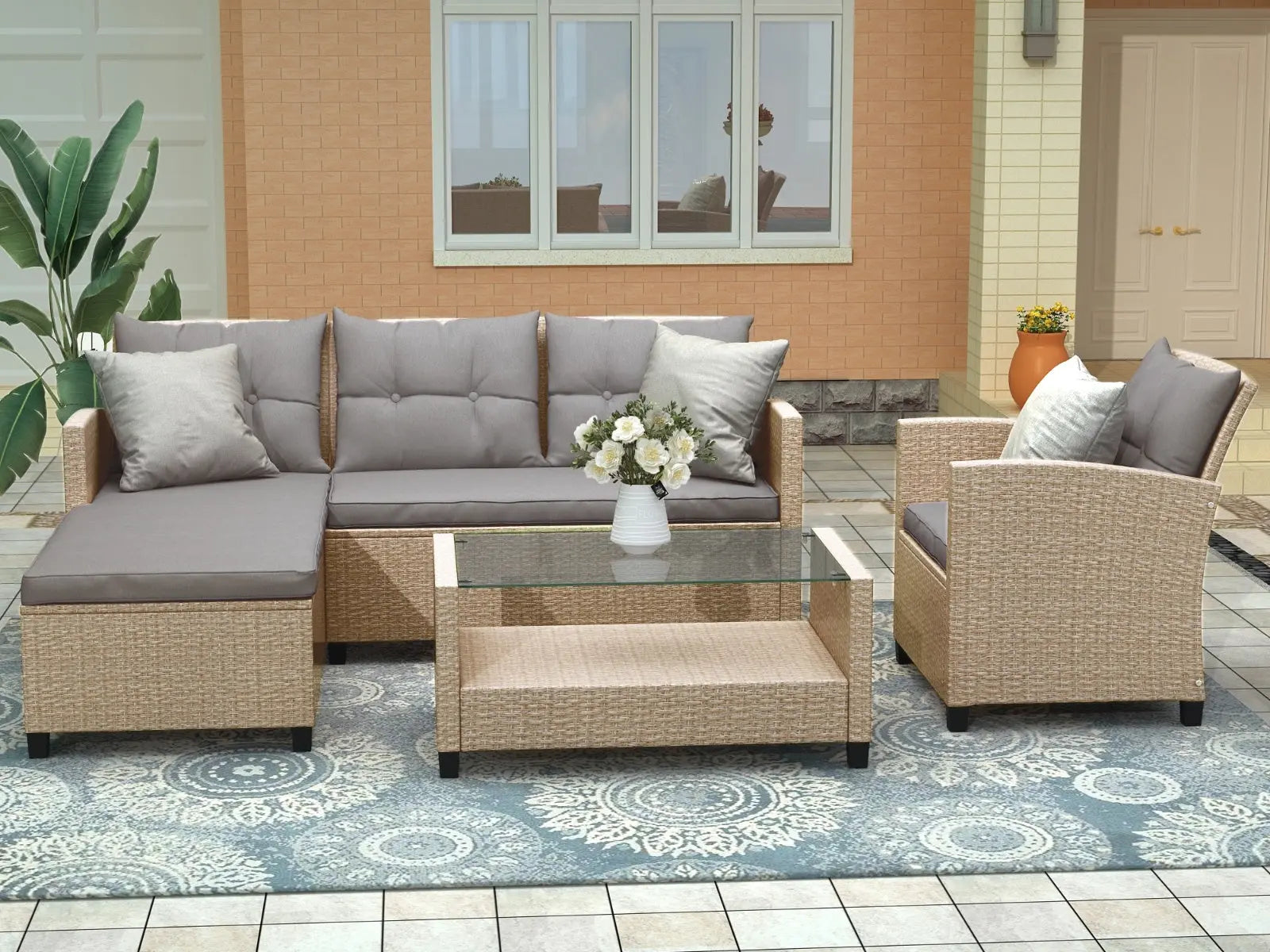Patio Furniture Sets  4PC Wicker Rattan Sofa Conversation Set My Store