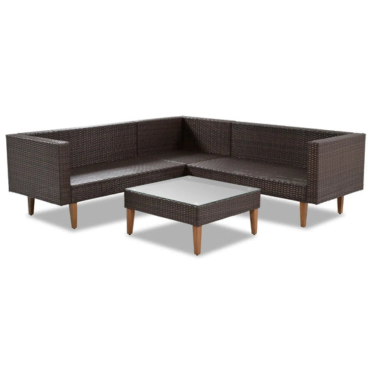 4-Piece Outdoor Wicker Sofa Set, L-Shape Patio Furniture With Colorful Pillows My Store