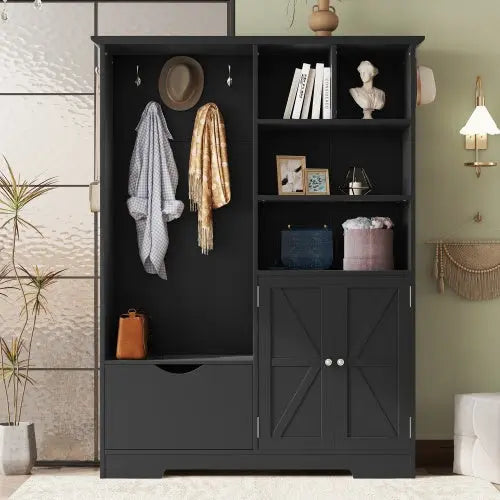 Multi-functional Hall Tree With Storage Shelves Drawers And Cabinet, Elegant Hallway Shoe Cabinet With Bench, Modern Coat Rack With Hooks For Hallway Entryways My Store