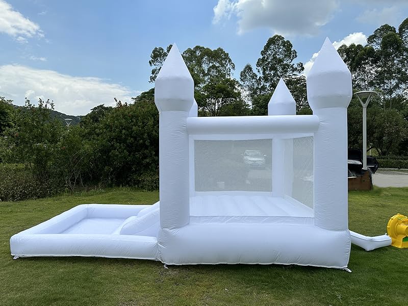 9x9x7ft Soft Play White Bounce House With Slide Ball Pit - Ohberri