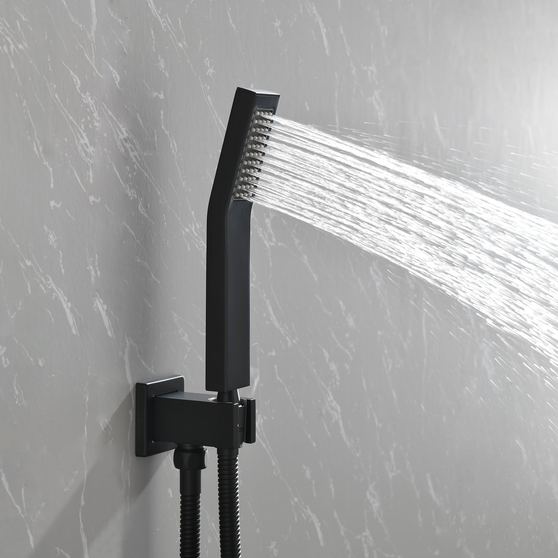 Brass Matte Black Shower Faucet With 10 Inch Shower Head And Handheld Spray Inkedjoy
