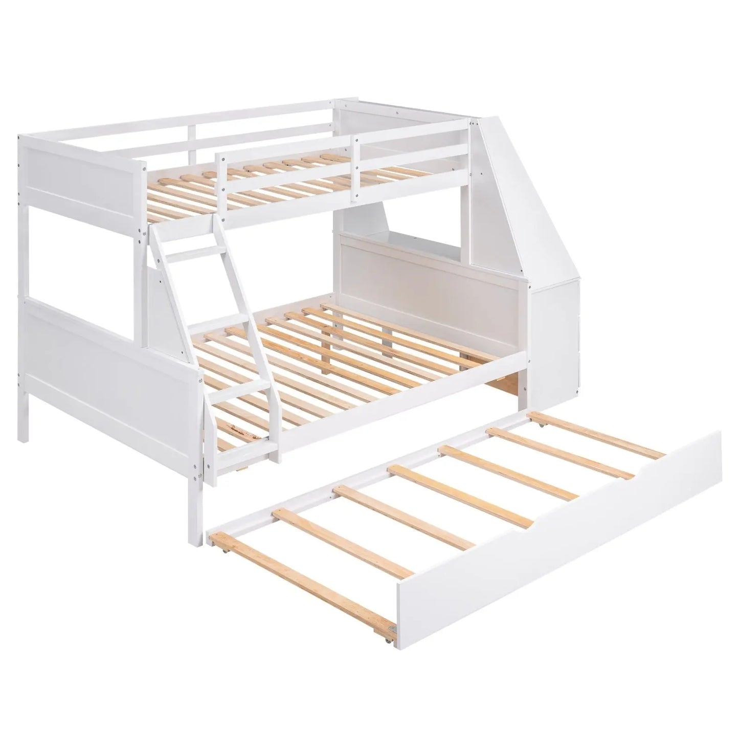 Twin Full Bunk Bed W  Trundle, Desk, 3 Drawers   Shelf - White My Store