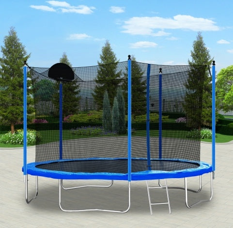 12FT Trampoline With Basketball Hoop W Ladder And Safety Enclosure Net My Store
