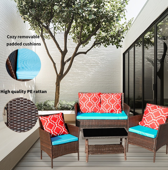 Outdoor Recreation, Courtyard Garden, Rattan Table And Chair Combination Inkedjoy