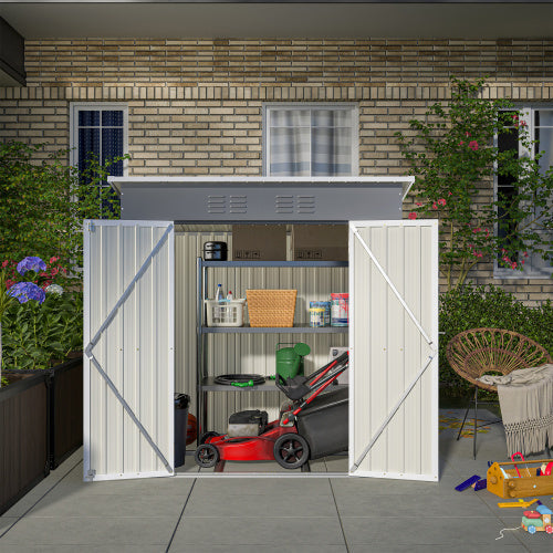 6'x4' Outdoor Metal Storage Shed For Garden Tools Lockable Door With Floor Frame Inkedjoy