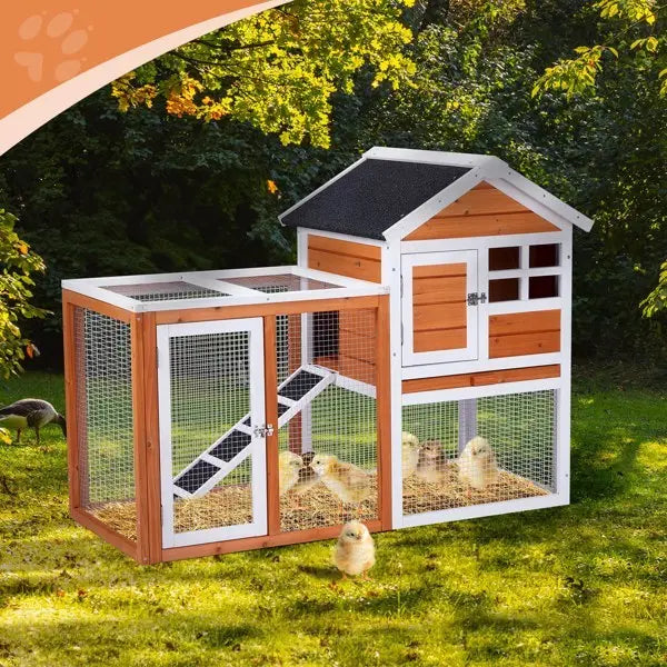 House Type With Running Ladder, Orange-red, Wooden Chicken Rabbit Cage My Store