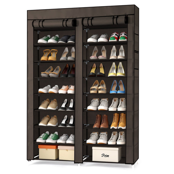 Double Row 10-ply Non-woven Shoe Cabinet- Brown Inkedjoy