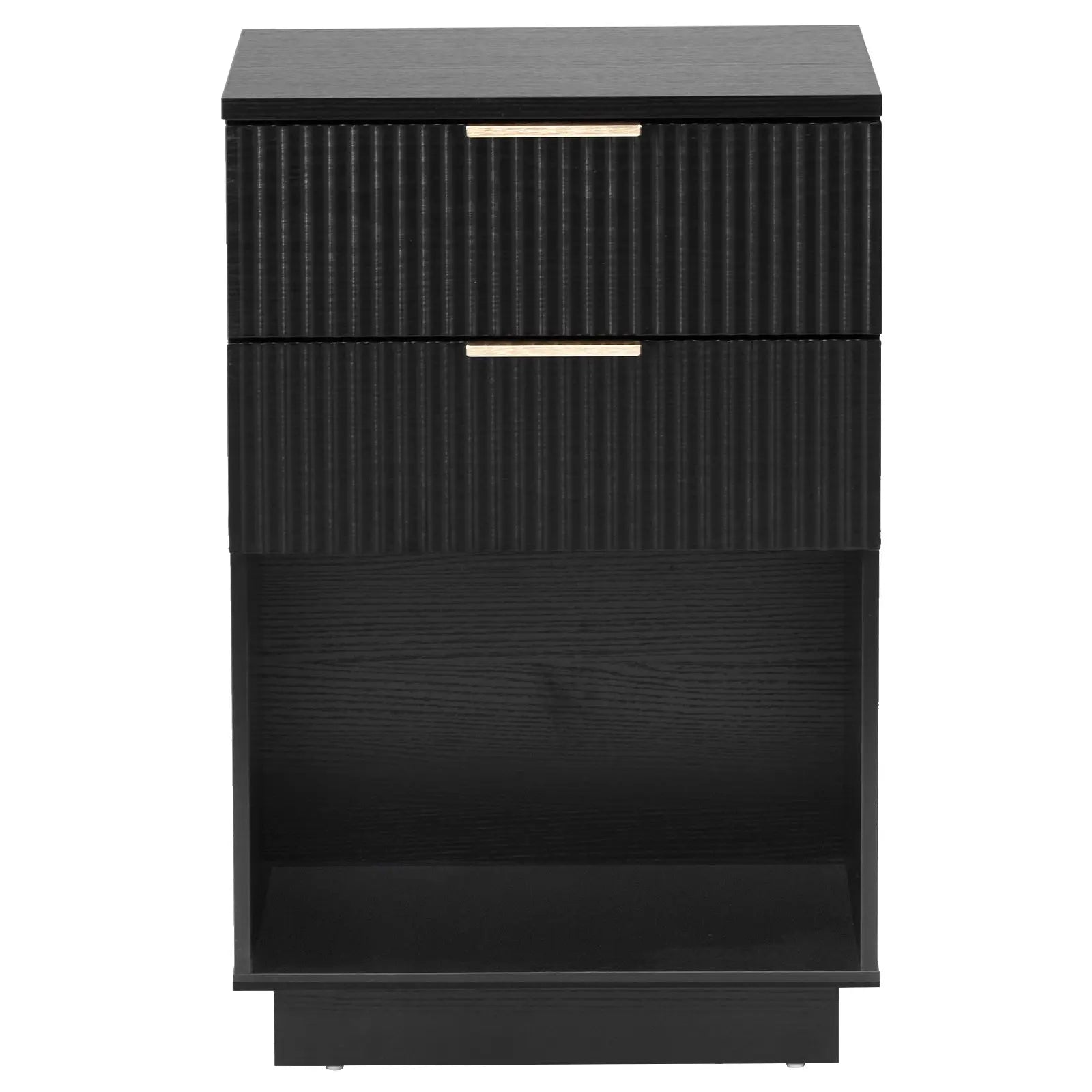 Black P2 Density Board, Wave Pattern Drawer Surface, 2 Drawer Bedside Cabinet 1pc My Store