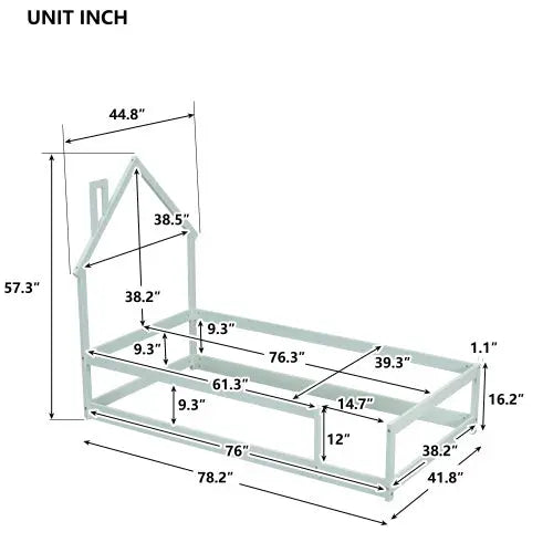 Twin Size Wood Bed With House-shaped Headboard Floor Bed With Fences,Light Green My Store