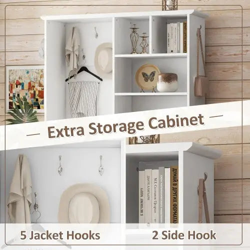 Multi-functional Hall Tree With Storage Shelves Drawers And Cabinet, Elegant Hallway Shoe Cabinet With Bench, Modern Coat Rack With Hooks For Hallway Entryways My Store
