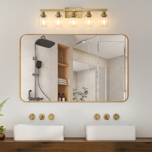 Gold 5 Light Vanity Light With Clear Glass Shade, Modern Iron Bathroom Wall Fixture My Store