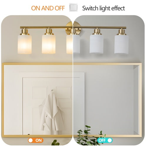5 Lamps Gold Bathroom Vanity Lamp, Frosted Glass Shade, Modern Wall Mounted Lighting Inkedjoy