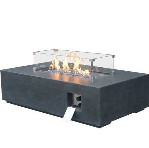 52 Inch Outdoor Concrete Propane Gas Rectangle Fire Pit Table In Dark Gray Color Inkedjoy