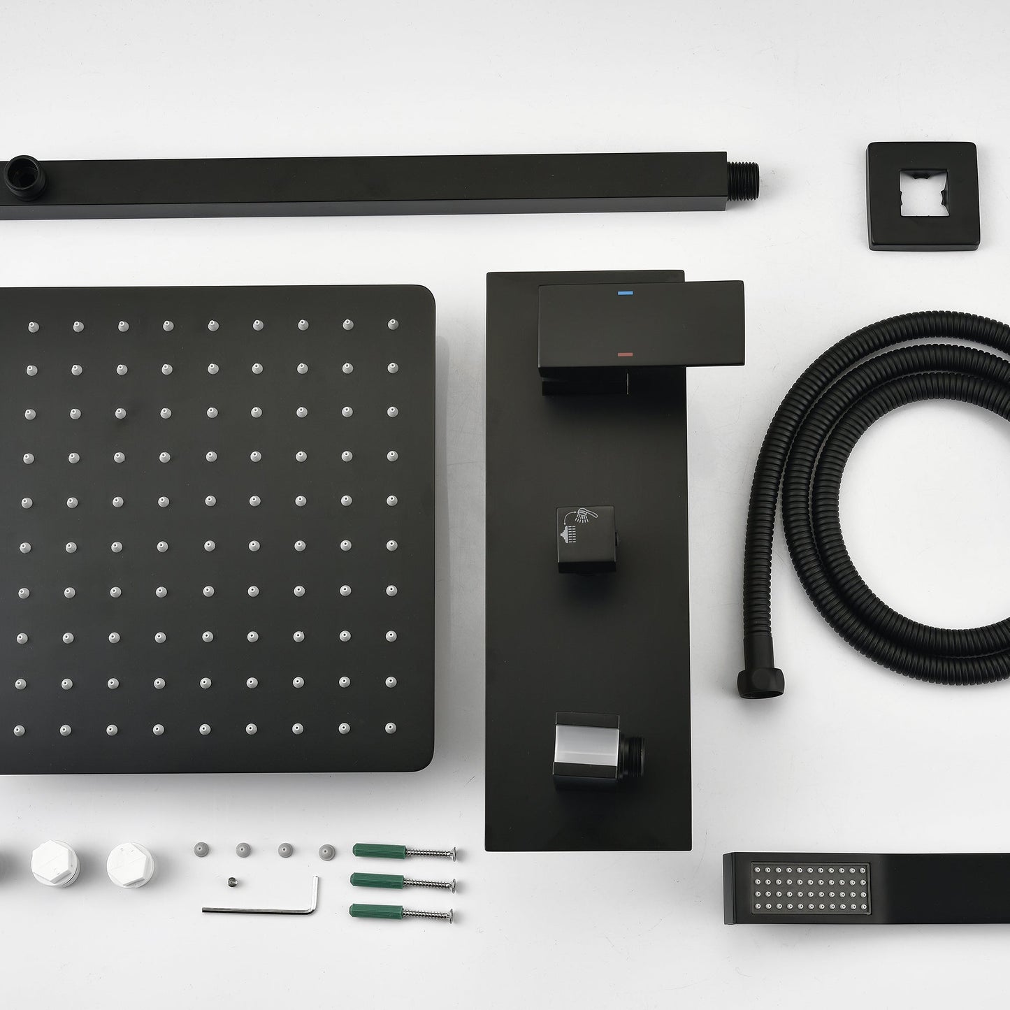 Brass Matte Black Shower Faucet With Shower System, 10 Inch Shower Head And Handheld Spray Inkedjoy