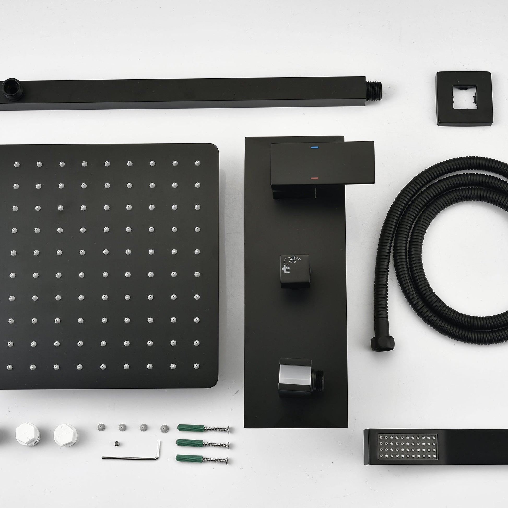 Brass Matte Black Shower Faucet With Shower System, 10 Inch Shower Head And Handheld Spray Inkedjoy