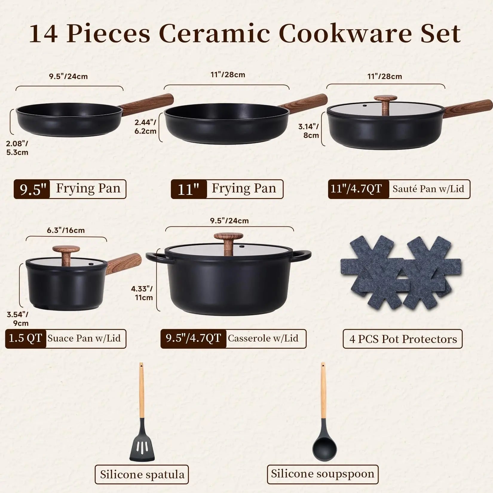 Ceramic Cookware Sets 15 Pcs Non Stick My Store